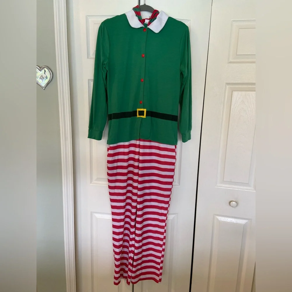 Festive Green and Red Striped Elf Onsie